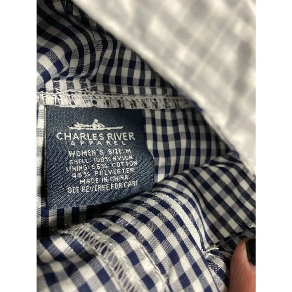 Charles Rivers White & Navy Checked 3/4 Zip Pullover Hooded Windbreaker Size M - Picture 5 of 6